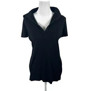 Amelie Boutique Black Polo Shirt Top Blouse Short Sleeve Large Business Casual